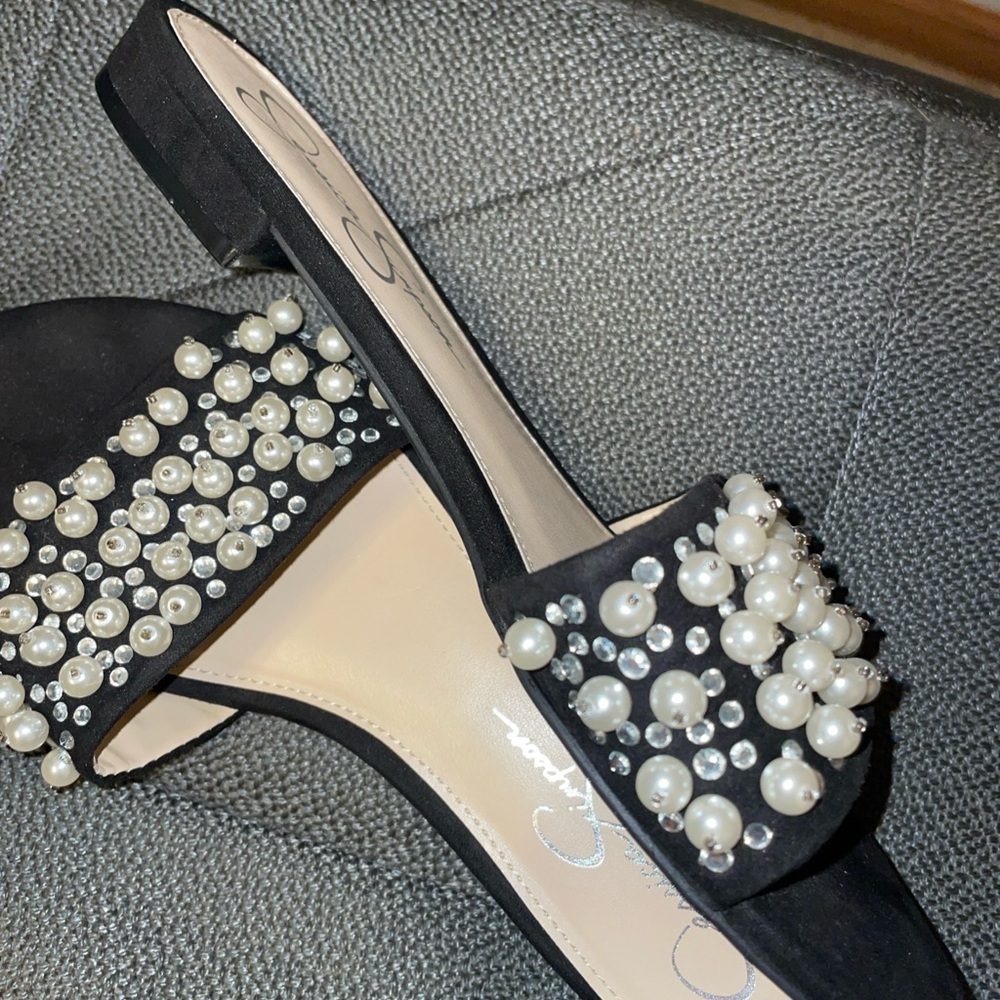 Jessica Simpson Black Pearl Embellished Women's Sandals size 7.5 medium width